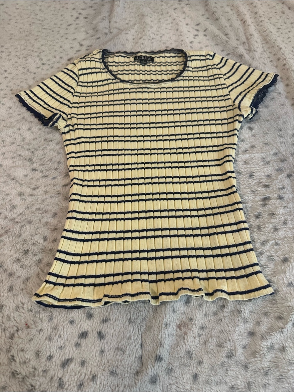 J. Crew Yellow Ribbed Short Sleeve Top with Navy Stripes